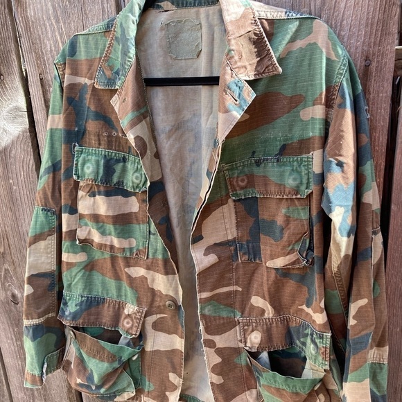 Men's Vintage Unbranded Jacket Camo Button-Down NO SIZE DISTRESSED 80s Grunge - Picture 3 of 16